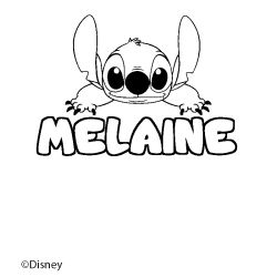 Coloriage pr&eacute;nom MELAINE - d&eacute;cor Stitch