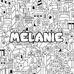 Coloriage pr&eacute;nom M&Eacute;LANIE - d&eacute;cor Ville