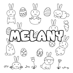 Coloriage pr&eacute;nom MELANY - d&eacute;cor Paques