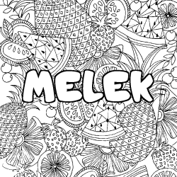 Coloriage prénom MELEK - décor Mandala fruits