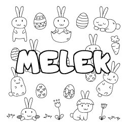 Coloriage pr&eacute;nom MELEK - d&eacute;cor Paques