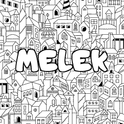 Coloriage prénom MELEK - décor Ville