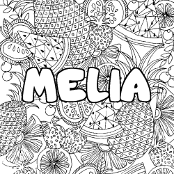 Coloriage prénom MELIA - décor Mandala fruits