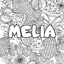Coloriage pr&eacute;nom MELIA - d&eacute;cor Mandala fruits