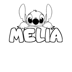 Coloriage prénom MELIA - décor Stitch