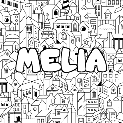 Coloriage prénom MELIA - décor Ville