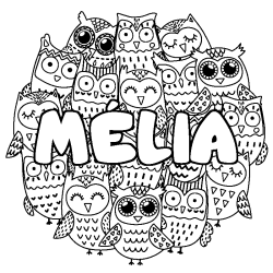 Coloriage M&Eacute;LIA - d&eacute;cor Chouettes