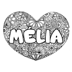 Coloriage prénom MÉLIA - décor Mandala coeur