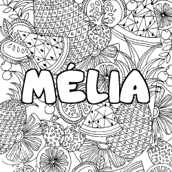 Coloriage prénom MÉLIA - décor Mandala fruits