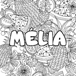 Coloriage pr&eacute;nom M&Eacute;LIA - d&eacute;cor Mandala fruits