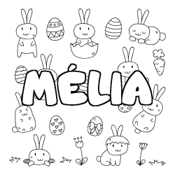 Coloriage pr&eacute;nom M&Eacute;LIA - d&eacute;cor Paques