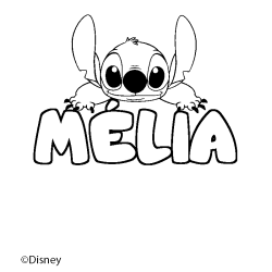 Coloriage pr&eacute;nom M&Eacute;LIA - d&eacute;cor Stitch