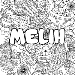 Coloriage prénom MELIH - décor Mandala fruits