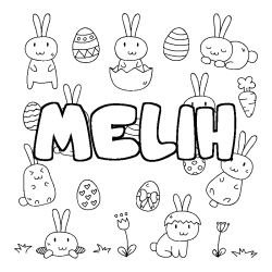 Coloriage pr&eacute;nom MELIH - d&eacute;cor Paques