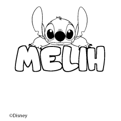 Coloriage pr&eacute;nom MELIH - d&eacute;cor Stitch