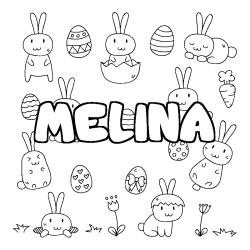Coloriage prénom MELINA - décor Paques