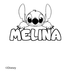 Coloriage pr&eacute;nom MELINA - d&eacute;cor Stitch