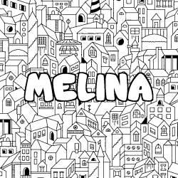 Coloriage prénom MELINA - décor Ville