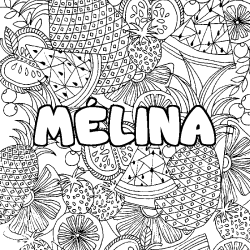 Coloriage prénom MÉLINA - décor Mandala fruits