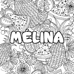 Coloriage pr&eacute;nom M&Eacute;LINA - d&eacute;cor Mandala fruits