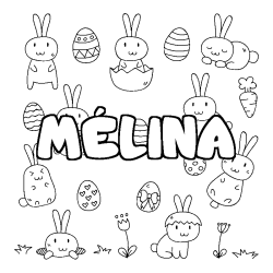 Coloriage pr&eacute;nom M&Eacute;LINA - d&eacute;cor Paques