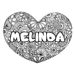 Coloriage prénom MELINDA - décor Mandala coeur