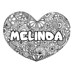 Coloriage pr&eacute;nom MELINDA - d&eacute;cor Mandala coeur