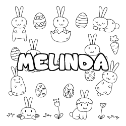 Coloriage pr&eacute;nom MELINDA - d&eacute;cor Paques
