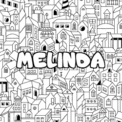 Coloriage pr&eacute;nom MELINDA - d&eacute;cor Ville