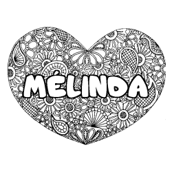 Coloriage pr&eacute;nom M&Eacute;LINDA - d&eacute;cor Mandala coeur