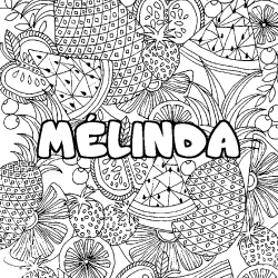 Coloriage prénom MÉLINDA - décor Mandala fruits