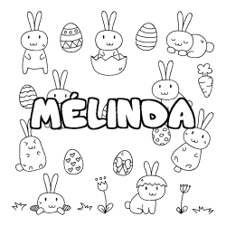 Coloriage pr&eacute;nom M&Eacute;LINDA - d&eacute;cor Paques
