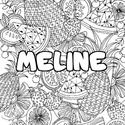 Coloriage prénom MELINE - décor Mandala fruits