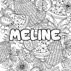 Coloriage pr&eacute;nom MELINE - d&eacute;cor Mandala fruits