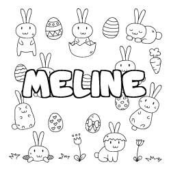 Coloriage prénom MELINE - décor Paques