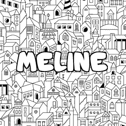 Coloriage pr&eacute;nom MELINE - d&eacute;cor Ville