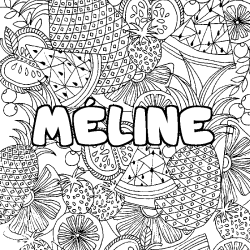 Coloriage pr&eacute;nom M&Eacute;LINE - d&eacute;cor Mandala fruits