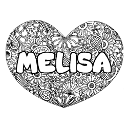 Coloriage pr&eacute;nom MELISA - d&eacute;cor Mandala coeur