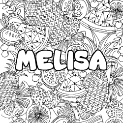 Coloriage prénom MELISA - décor Mandala fruits