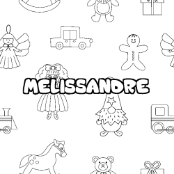 Coloriage pr&eacute;nom MELISSANDRE - d&eacute;cor Jouets