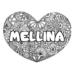 Coloriage prénom MELLINA - décor Mandala coeur