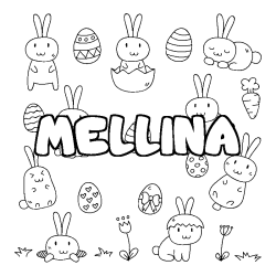 Coloriage prénom MELLINA - décor Paques