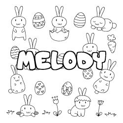 Coloriage pr&eacute;nom MELODY - d&eacute;cor Paques