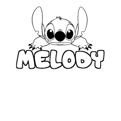 Coloriage prénom MELODY - décor Stitch