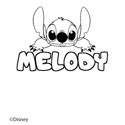 Coloriage pr&eacute;nom MELODY - d&eacute;cor Stitch