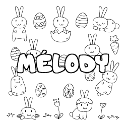 Coloriage pr&eacute;nom M&Eacute;LODY - d&eacute;cor Paques