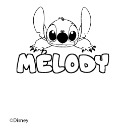 Coloriage pr&eacute;nom M&Eacute;LODY - d&eacute;cor Stitch
