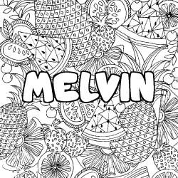 Coloriage prénom MELVIN - décor Mandala fruits