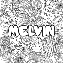 Coloriage pr&eacute;nom MELVIN - d&eacute;cor Mandala fruits