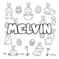 Coloriage prénom MELVIN - décor Paques